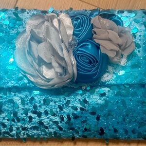 & Other Stories Turquoise and Silver Sequin Clutch